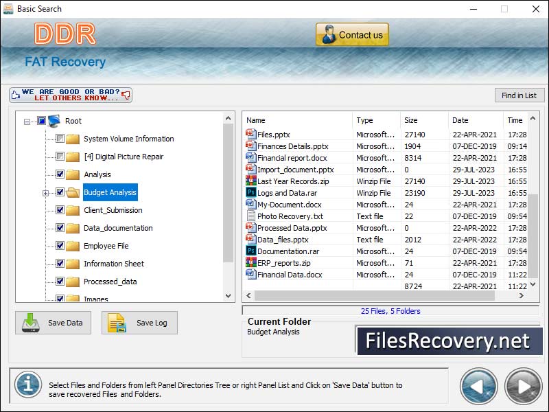 Vista FAT backup files recovery software restores deleted disk data file folders