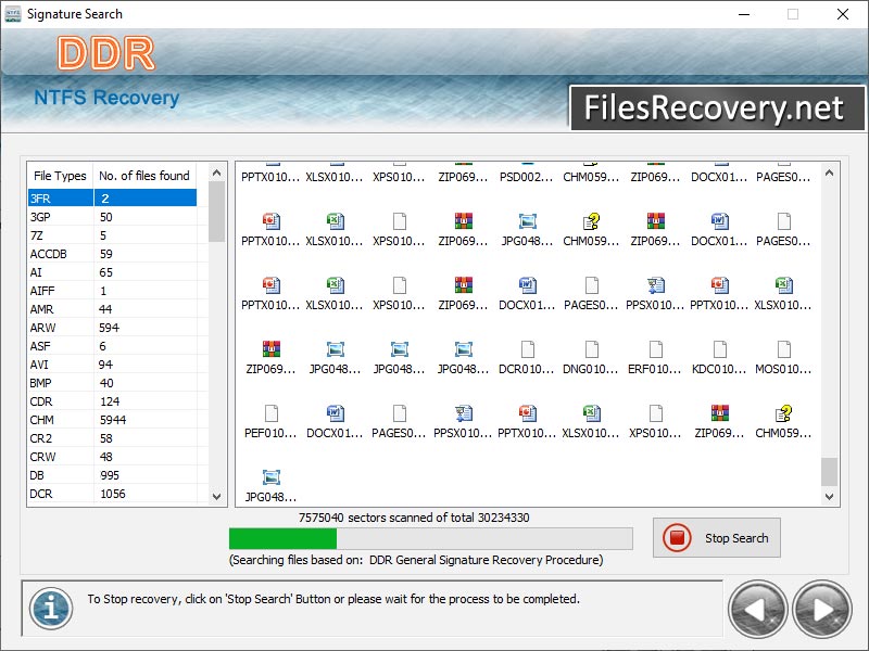 Screenshot of NTFS Files Recovery Software