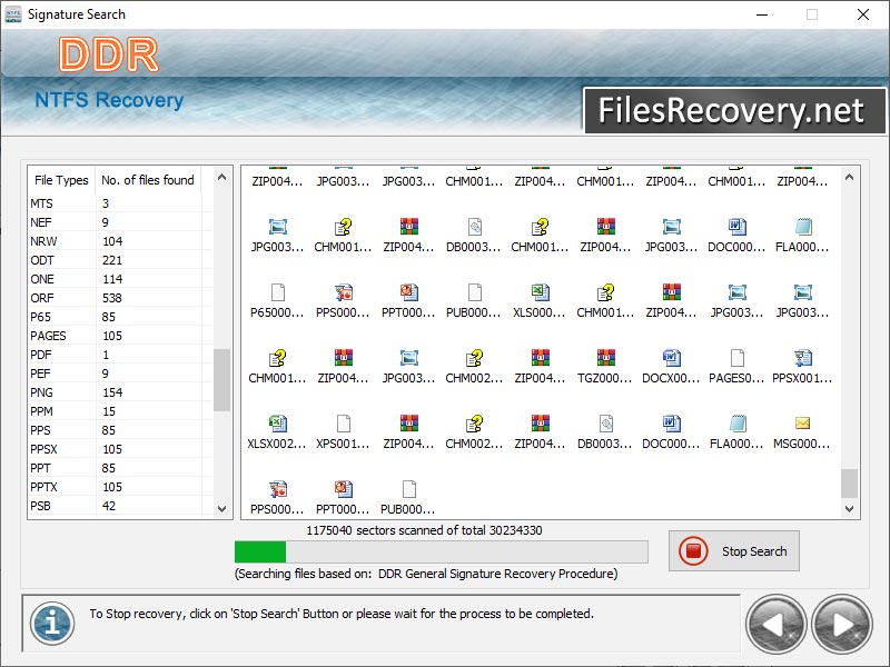 Screenshot of NTFS Files Recovery